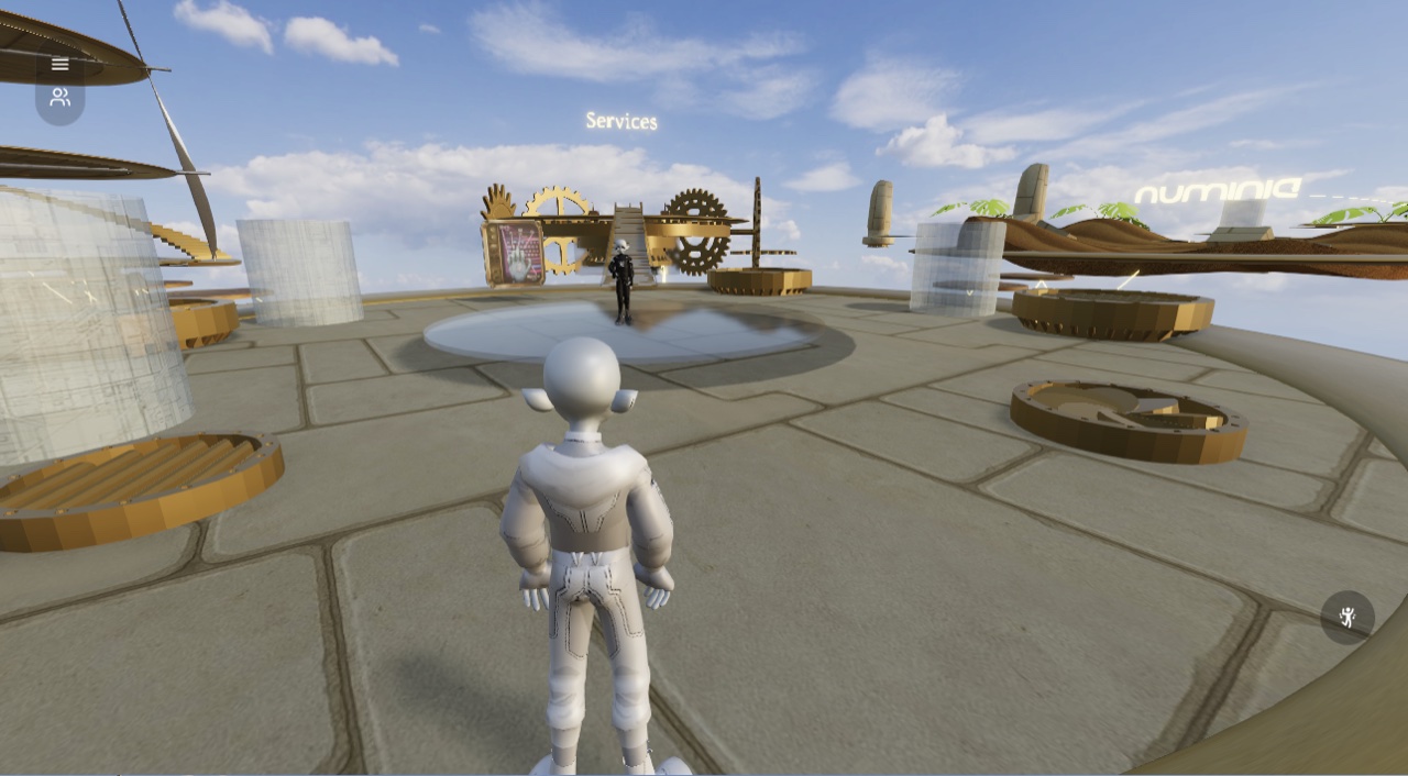 Numen Games — avatar exploring a browser-based virtual reality world